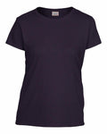 Introducing the Gildan GD006: a plain black T-shirt with short sleeves and a round neckline, elegantly displayed on a white background.
