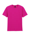 A solid bright pink, short-sleeved crew neck T-shirt from the T-Shirts collection is displayed against a white background.