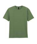 The T-shirts product is a plain, solid olive green crew neck with short sleeves, shown neatly laid flat on a white background without any logos, patterns, or designs.