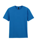A T-shirts product in plain blue with short sleeves and a crew neck is shown on a white background.