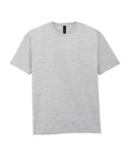 A light grey short-sleeve T-shirt crew neck is laid flat on a white background, featuring a plain design with no visible graphics or patterns.