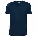 Product GD010 by Gildan: A navy blue V-neck t-shirt shown against a white background.