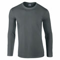 A Gildan GD011 plain long-sleeved shirt in grey-green with a crew neck, displayed on a white background.