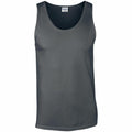 Gildan GD012 gray sleeveless tank top featuring a round neckline, set against a white background.