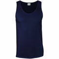 The product is a navy blue sleeveless tank top, depicted on a white background, from the Gildan brand and labeled as GD012.