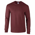 A Gildan GD014 long-sleeve t-shirt in plain maroon on a white background.