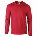 Gildan GD014 red long-sleeve T-shirt showcased against a white background.