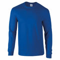 A Gildan GD014 plain blue long-sleeve T-shirt displayed against a white background.