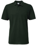 A Gildan GD017 polo shirt in dark green, featuring short sleeves and a classic collar, displayed against a white background.