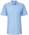A Gildan GD017 light blue polo shirt featuring a collar and short sleeves, presented against a white background.