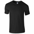 A Gildan GD01B plain black short-sleeve T-shirt on a white background.