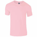 The GD01B by Gildan, a plain light pink short-sleeved T-shirt, is showcased against a white background.