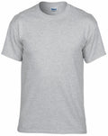 A Gildan GD020 T-shirt in plain grey displayed against a white background.