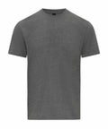 A Gildan GD024 T-shirt featuring a plain dark gray color, short sleeves, and a round neckline displayed against a white backdrop.