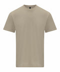 The GD024 T-shirt by Gildan is a plain, beige shirt featuring short sleeves and a crew neckline, set against a white background.
