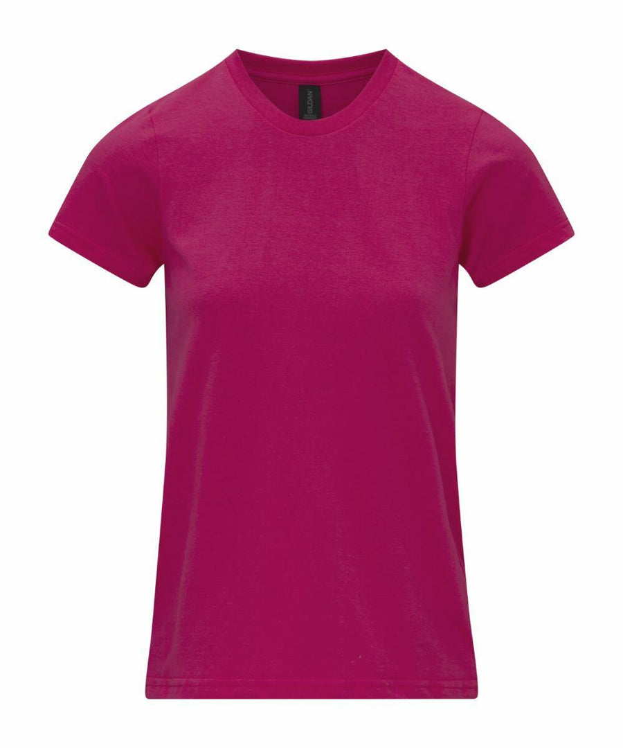 A plain, short-sleeved bright pink T-shirt from Gildan's GD026 line, displayed on a white background.