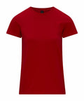 The Gildan GD026 features a plain red T-shirt with short sleeves and a round neckline, displayed against a white background.