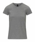 The Gildan GD026 is shown against a white background, featuring a plain gray design with short sleeves and a round neckline, offering a simple and classic look.