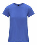A Gildan GD026 t-shirt in plain blue is showcased against a white background, featuring a round neckline and short sleeves in a front-facing view.