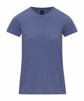 The Gildan GD026 is showcased against a white background, featuring a plain blue design with short sleeves and a round neckline. This shirt offers a simple, classic look without any visible logos or patterns.