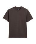 A T-shirts product in plain dark brown with short sleeves and a crew neck is shown laid flat on a white background.