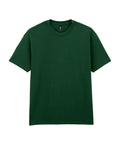 A plain dark green T-shirt short-sleeve tee is laid flat on a white background, featuring a crew neckline with no visible logos or designs.