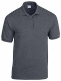 Gildan's GD040 gray short-sleeved polo shirt features a collar and a three-button placket.