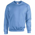 The GD056 sweatshirt by Gildan features a soothing light blue color and a classic crew neck design with long sleeves. Made from soft and comfortable fabric, it includes ribbed cuffs and a waistband for a snug fit. This stylish piece is displayed against a white background.