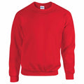 Gildan GD056 crewneck sweatshirt in plain red with long sleeves, showcased against a white background.
