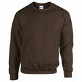 The GD056 sweatshirt by Gildan features a plain brown design with long sleeves, a crew neckline, and ribbed cuffs and hem. The fabric looks soft and comfortable, making it ideal for casual wear.