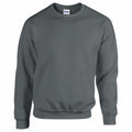 A Gildan GD056 crewneck sweatshirt, featuring a plain gray design with long sleeves. The fabric is soft and comfortable, complemented by ribbed cuffs and a waistband. It is displayed against a simple white background.