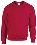 A Gildan GD056 plain red crewneck sweatshirt with long sleeves.
