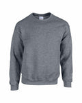 The Gildan GD056, a plain gray crewneck sweatshirt with long sleeves, is displayed against a white background. The fabric appears soft and comfortable, making it suitable for casual wear.