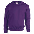A plain purple sweatshirt from Gildan, featuring long sleeves and displayed against a white background, appears soft and comfortable with ribbed cuffs and hem, under the product name GD056.