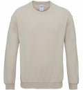 A Gildan GD056 plain beige long-sleeved sweatshirt featuring a crew neck, displayed on a white background.