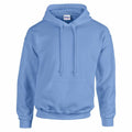 Gildan's GD057 light blue hoodie, featuring a front pocket and a drawstring hood, is presented against a plain white background.