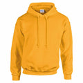 A Gildan GD057 hooded sweatshirt in bright yellow, featuring a front pocket and drawstrings.