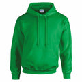 The GD057 by Gildan is a vibrant green hoodie featuring a front pocket and a drawstring hood, displayed elegantly against a simple white background. Its soft and comfortable material makes it ideal for casual wear.
