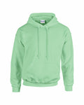 A light green GD057 hoodie from Gildan, featuring long sleeves, a front pocket, and drawstrings, displayed on a plain white background with a casual design.