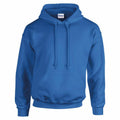 The Gildan GD057 is a vibrant blue hooded sweatshirt featuring a front pouch pocket and a drawstring hood, displayed against a plain white background.