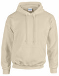 A plain beige hoodie, identified as the GD057 from Gildan, is displayed against a white background. It features a front pocket and a drawstring hood.