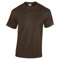 A plain dark brown T-shirt, model GD05B by Gildan, is displayed against a white background. The shirt features short sleeves and a round neckline, with the small Gildan brand label visible at the back of the collar.