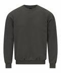 The Gildan GD066 is a plain dark green crewneck sweatshirt featuring long sleeves and ribbed cuffs.