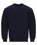 The Gildan GD066 is a plain black crewneck sweatshirt featuring long sleeves, showcased on a white background.