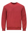 The GD066 from Gildan is a plain red crewneck sweatshirt featuring long sleeves and a ribbed hem.