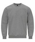 GD066 by Gildan is a gray crewneck sweatshirt set against a white background. It features long sleeves, along with ribbed waist and cuffs, presenting a clean and minimalist design.
