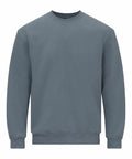 A Gildan GD066 sweatshirt, featuring a plain grayish-blue color with long sleeves and a crew neckline, is shown against a white background to highlight its simple and casual design.