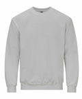 The Gildan GD066 is a classic white crew neck sweatshirt featuring long sleeves, ribbed cuffs, and a ribbed waistband, showcased against a white background.