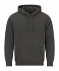 The GD067 hoodie by Gildan features a plain, dark green design with a front pocket and drawstrings.