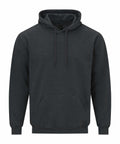 A Gildan GD067 hoodie in dark green, featuring a front pocket and adjustable drawstrings, displayed on a plain white background with a front view.